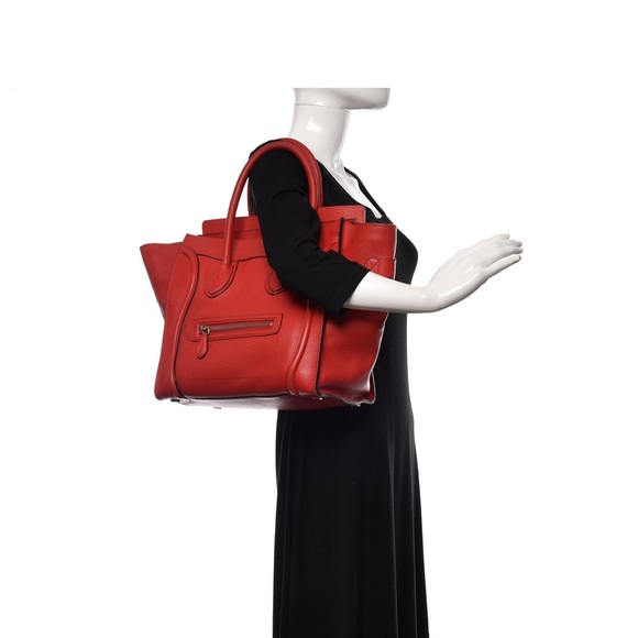 CELINE MINI LUGGAGE Grainy Calfskin Handbag - Orange-Red - Picture 12 of 12